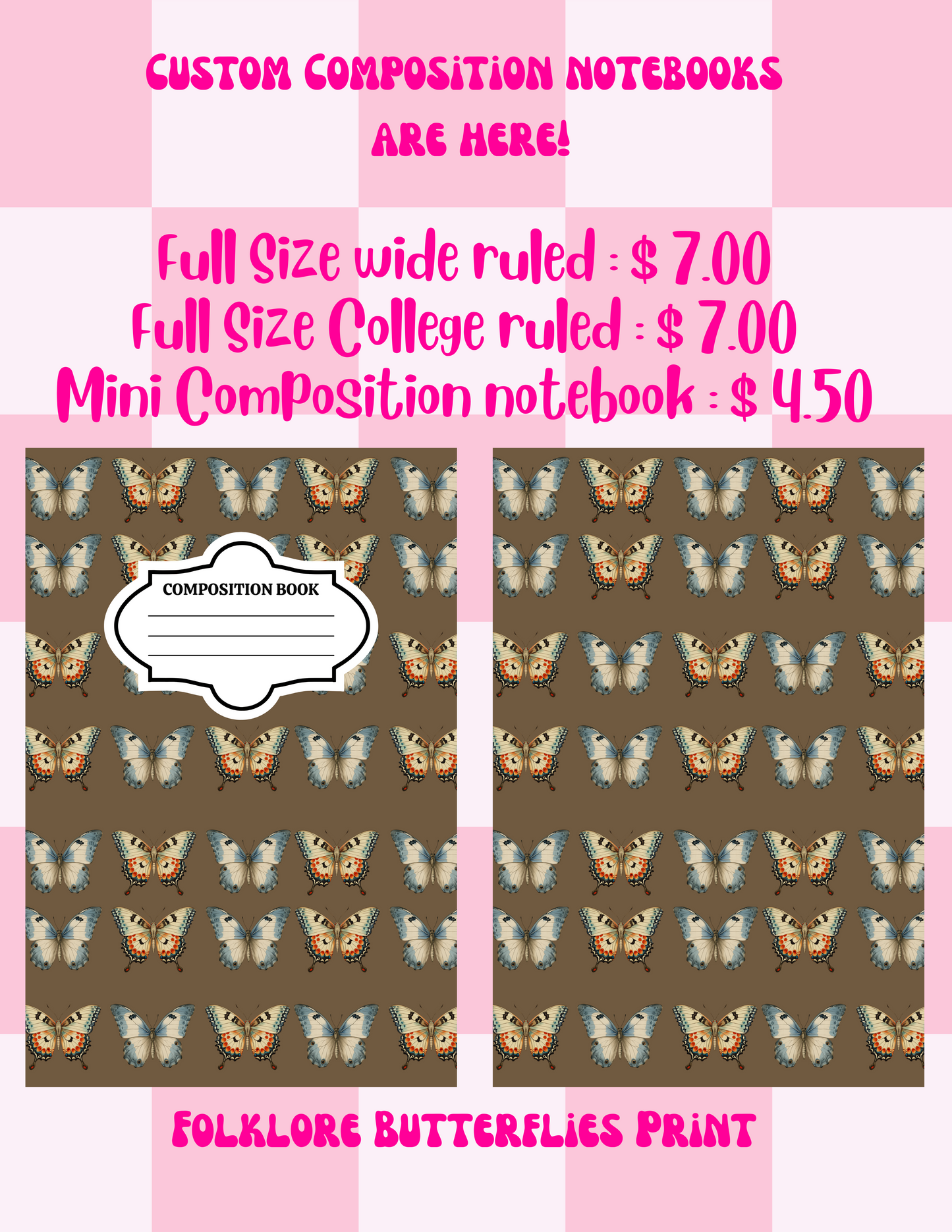 Folklore Butterflies Custom Composition Notebook