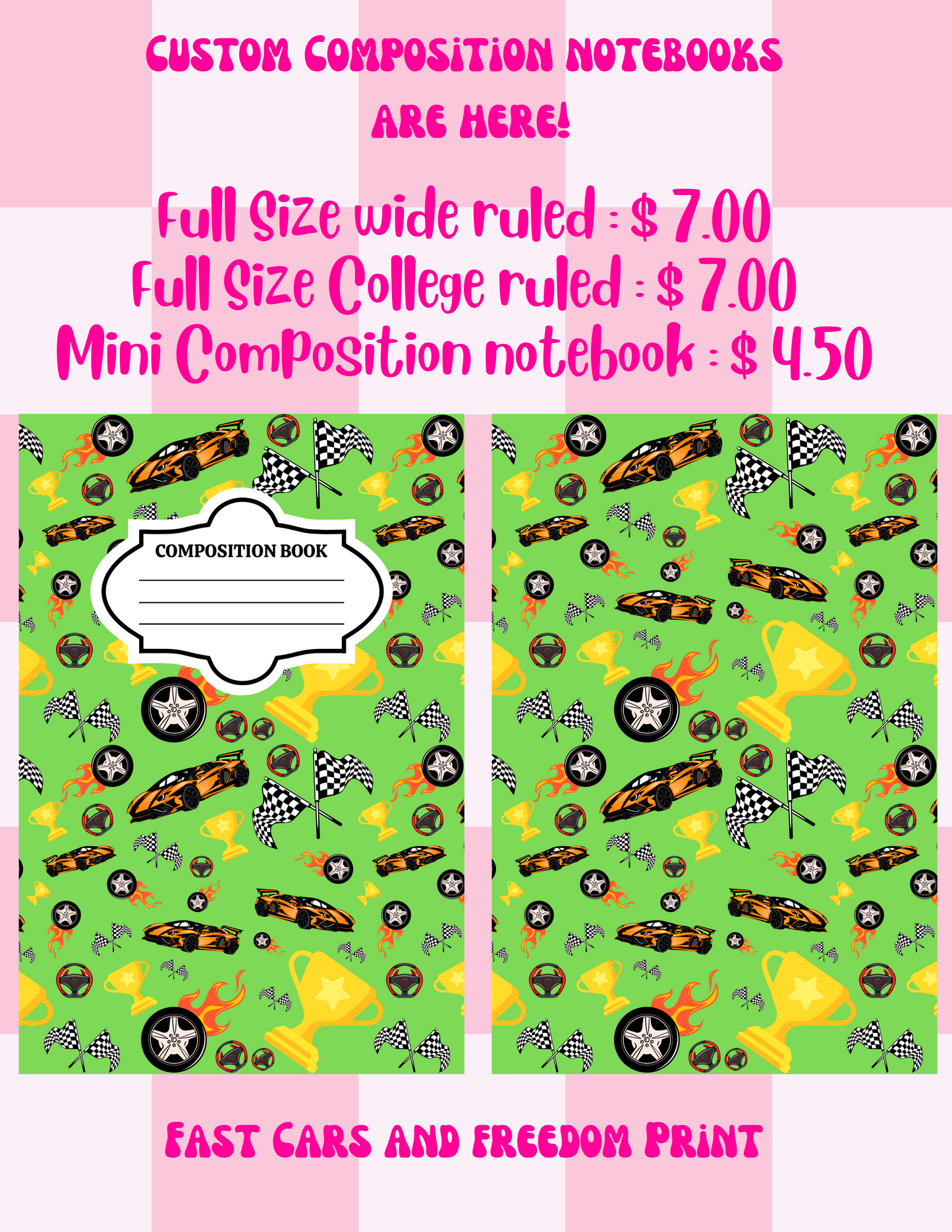 Fast Cars & Freedom Custom Composition Notebook