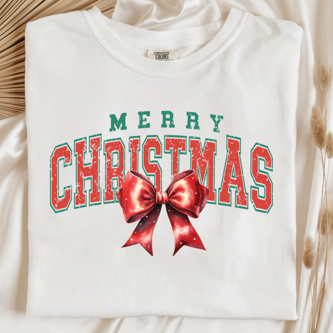 Merry Christmas With Red Bow Graphic Tee