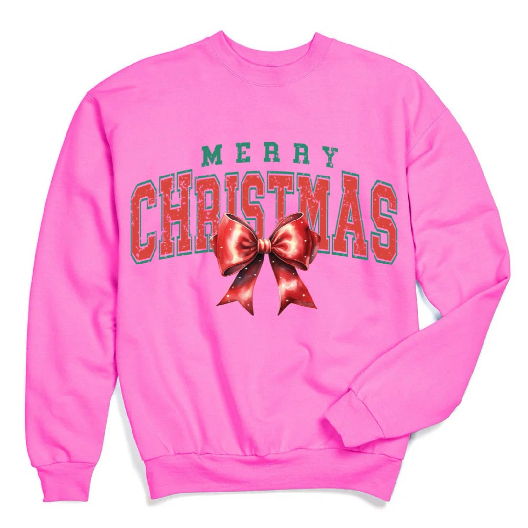 Merry Christmas With Red Bow Crewneck & Hoodie