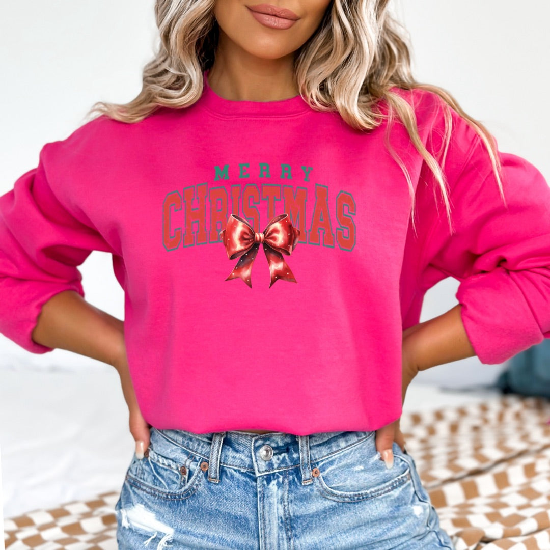 Merry Christmas With Red Bow Crewneck & Hoodie