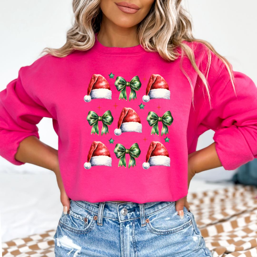 Santa Hats With Green Bows Coquette Crewneck & Hoodie