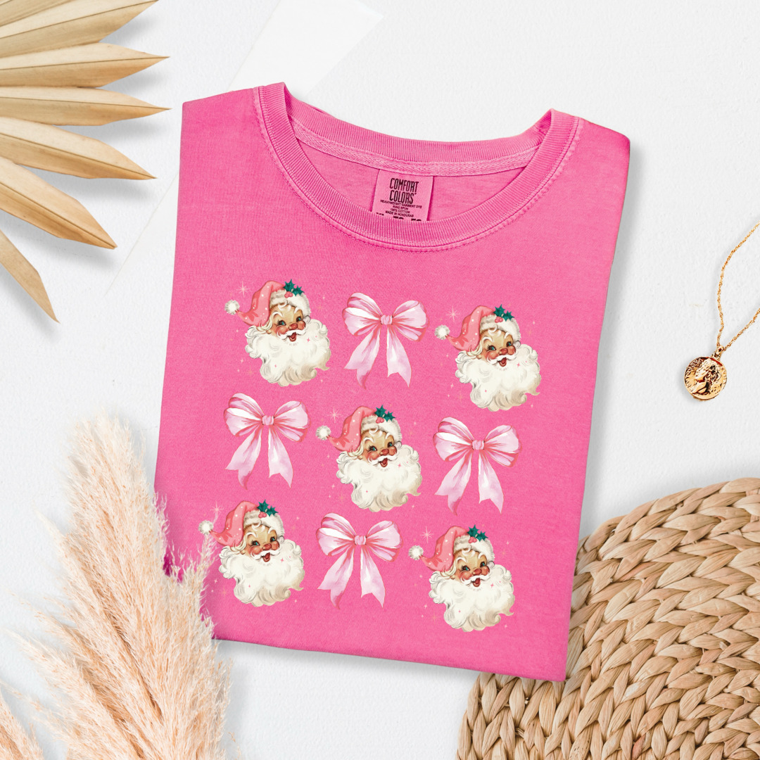 Pink Santa & Bows Coquette Graphic Tee