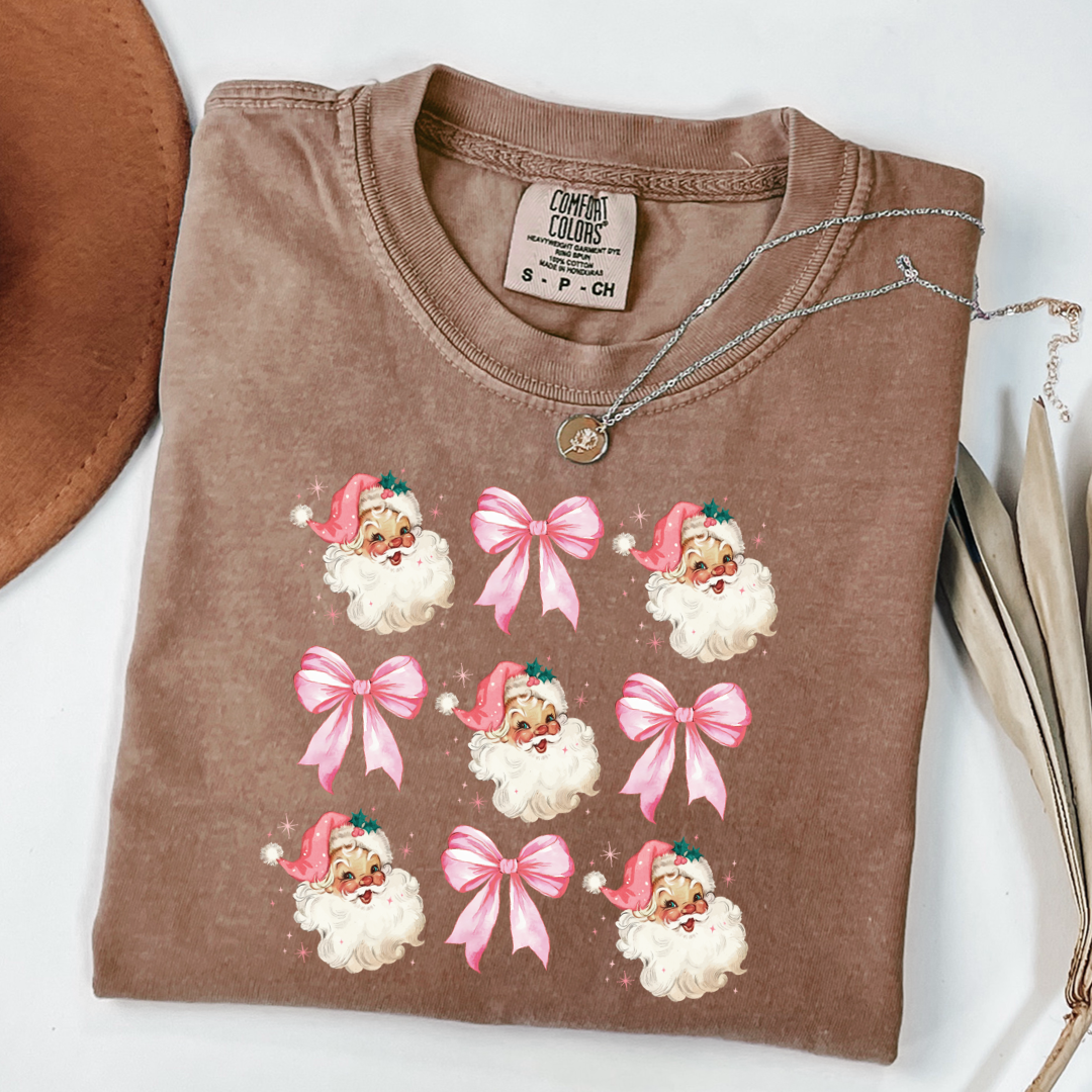 Pink Santa & Bows Coquette Graphic Tee