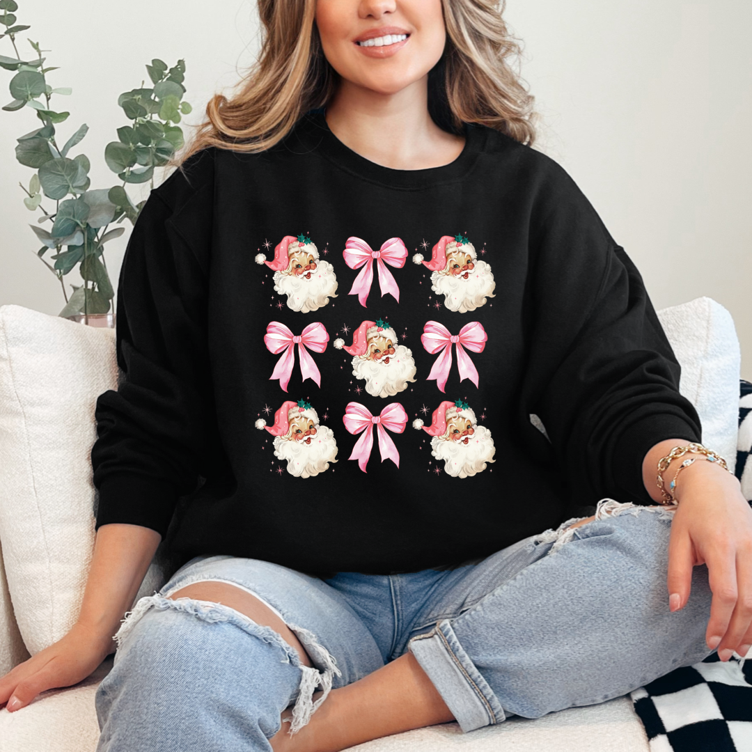 Pink Santa & Bows Crewneck & Hoodie