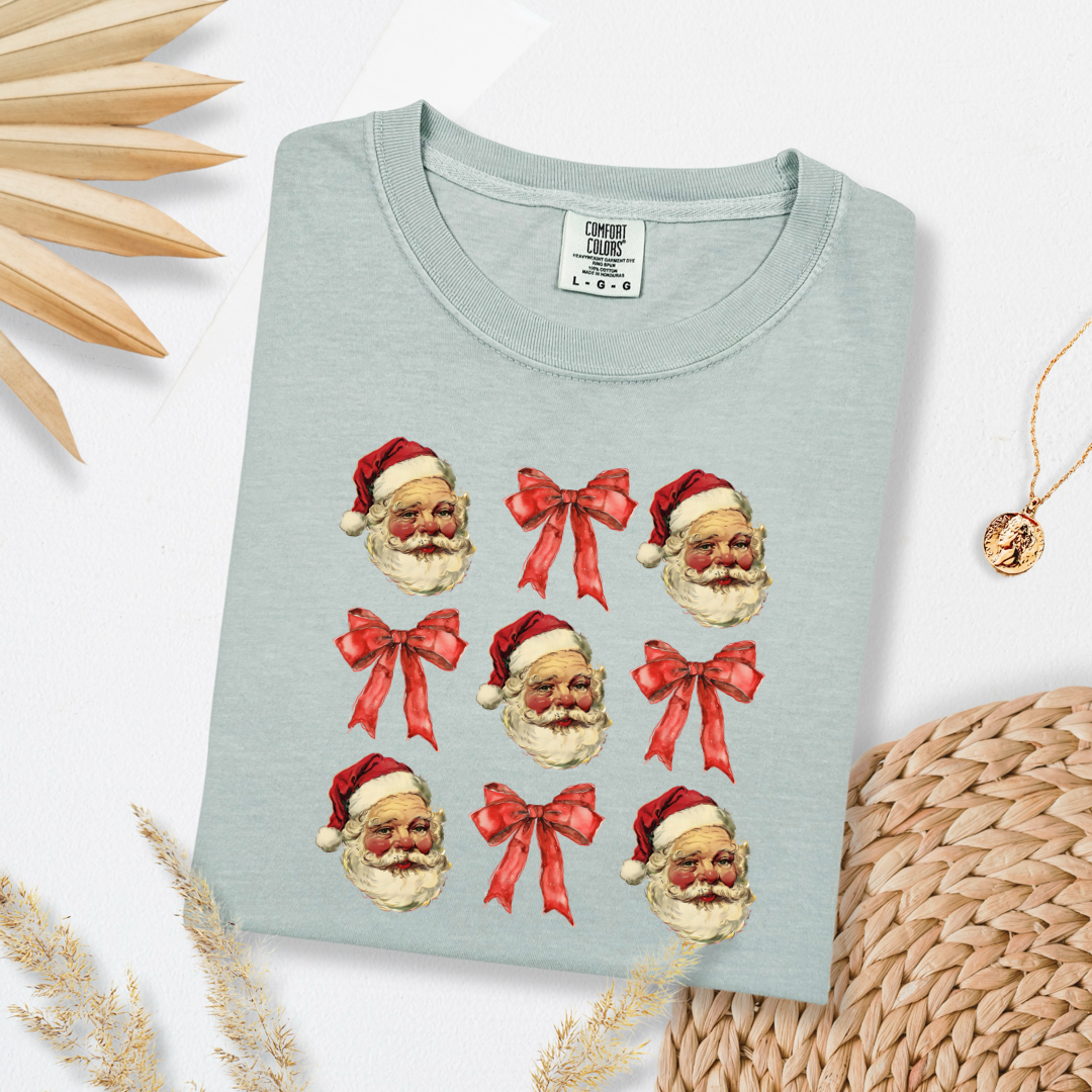 Santa With Red Bow Coquette Graphic Tee