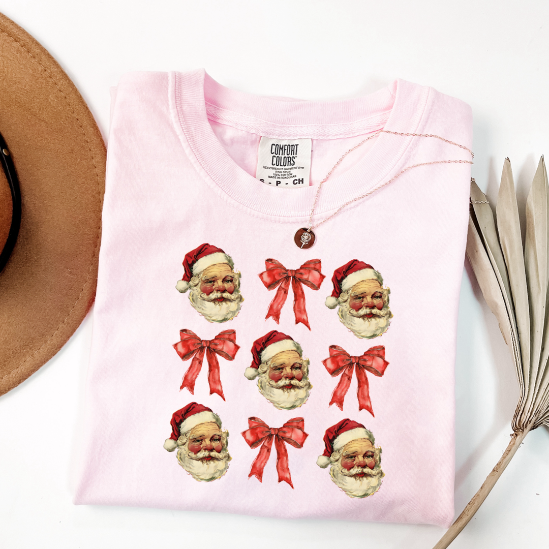 Santa With Red Bow Coquette Graphic Tee