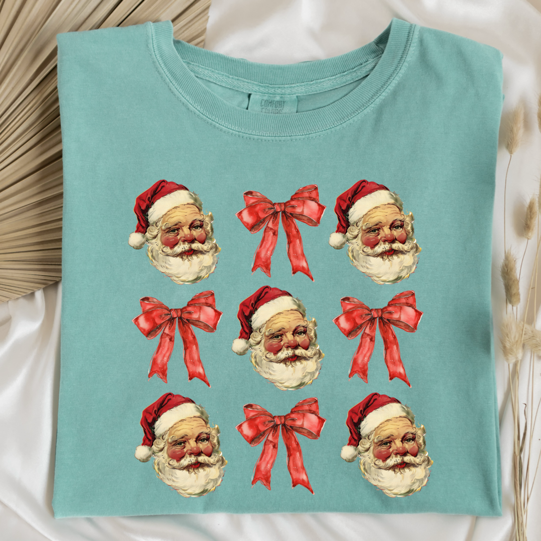 Santa With Red Bow Coquette Graphic Tee