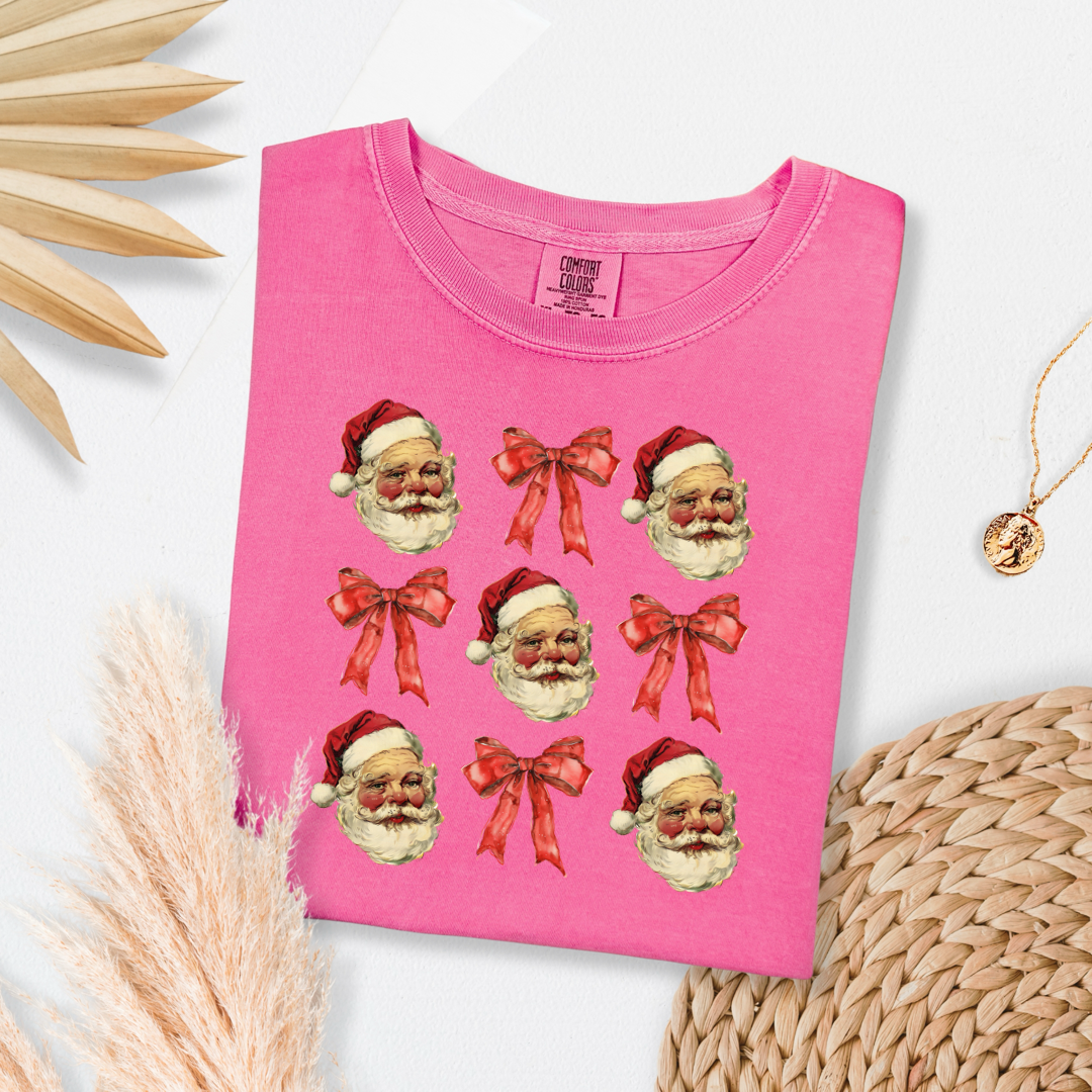 Santa With Red Bow Coquette Graphic Tee