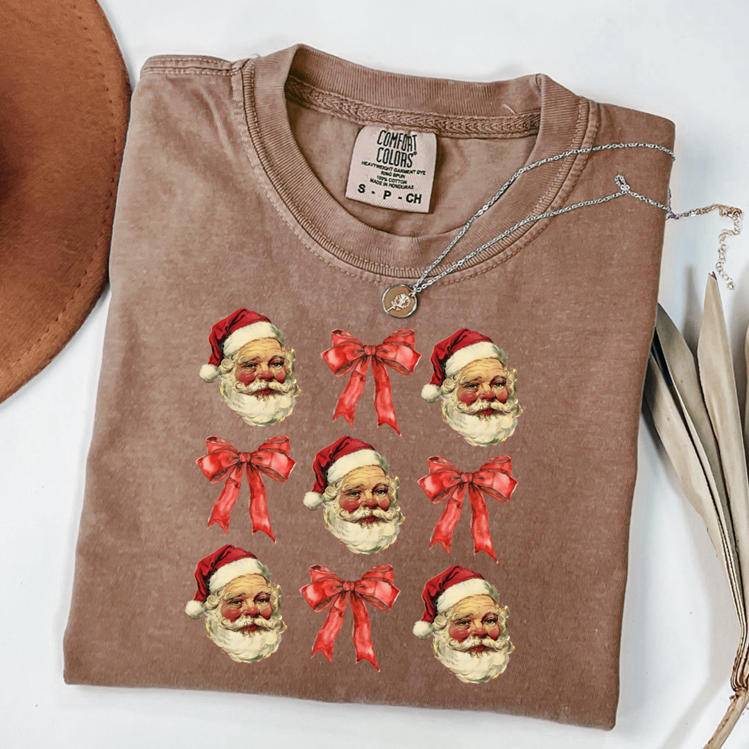 Santa With Red Bow Coquette Graphic Tee