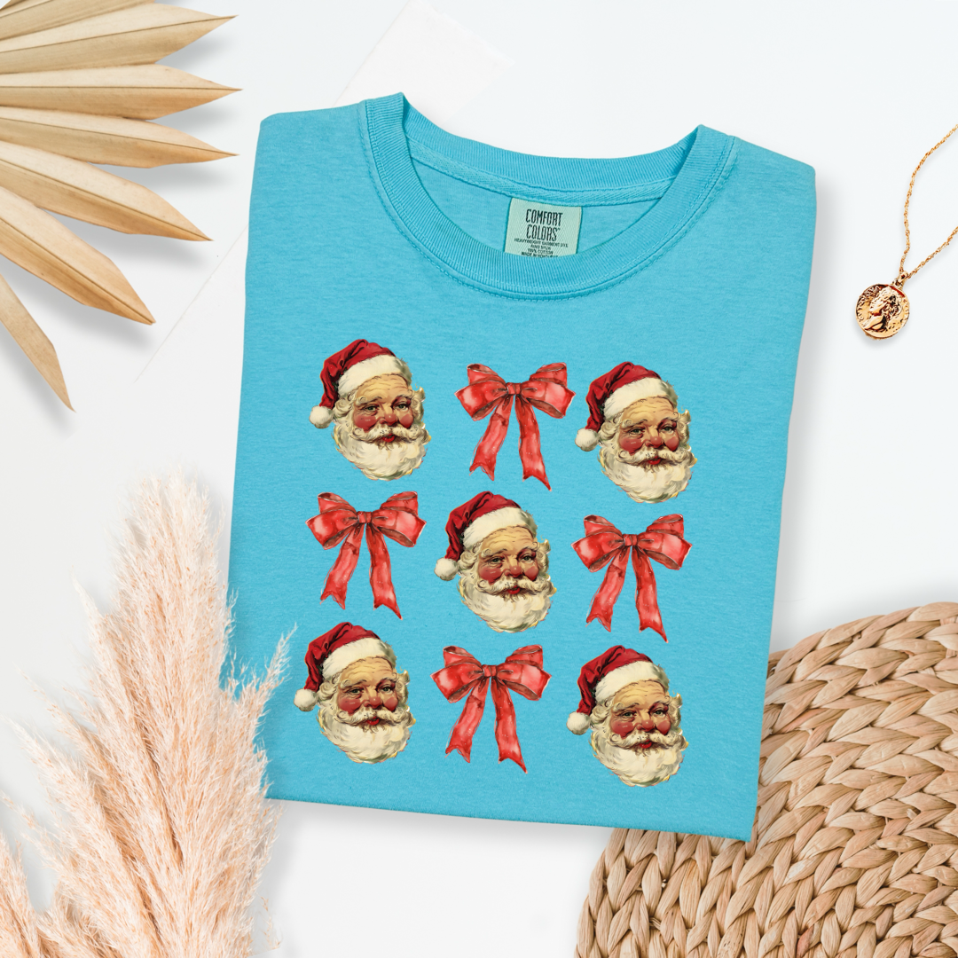 Santa With Red Bow Coquette Graphic Tee