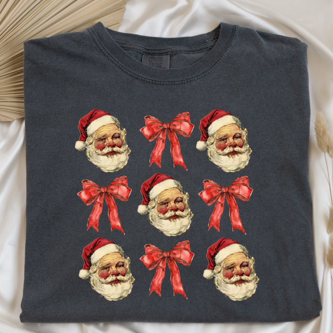 Santa With Red Bow Coquette Graphic Tee