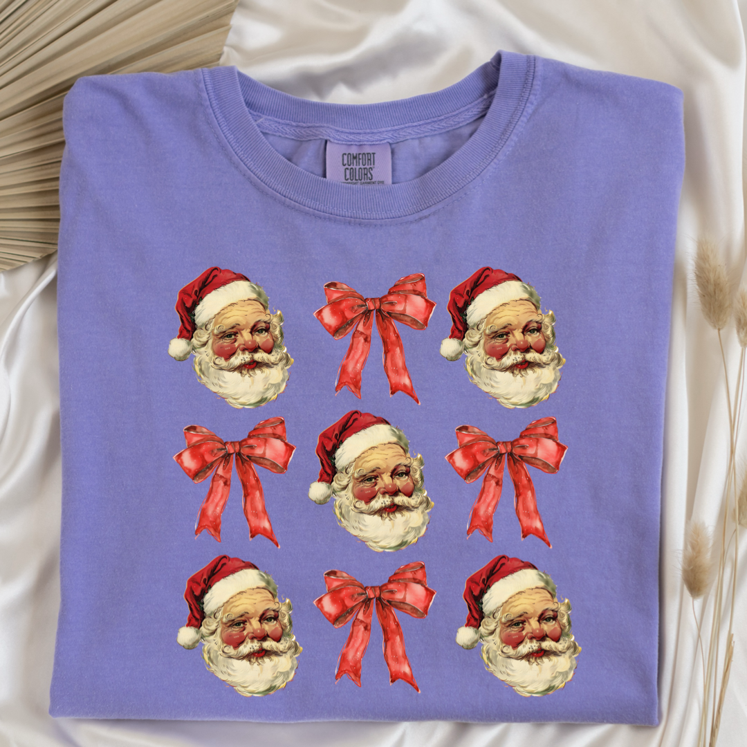 Santa With Red Bow Coquette Graphic Tee