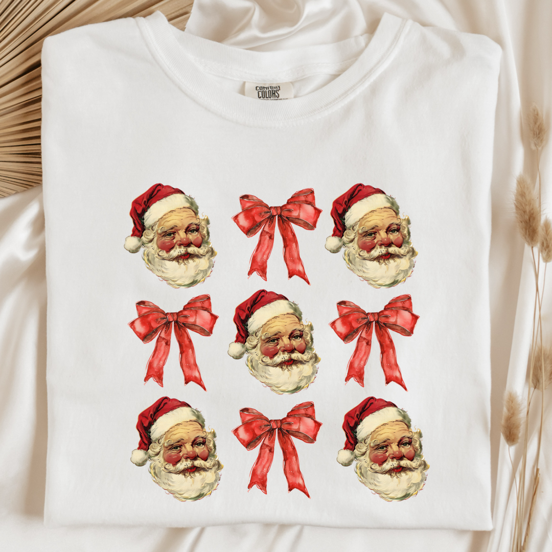 Santa With Red Bow Coquette Graphic Tee