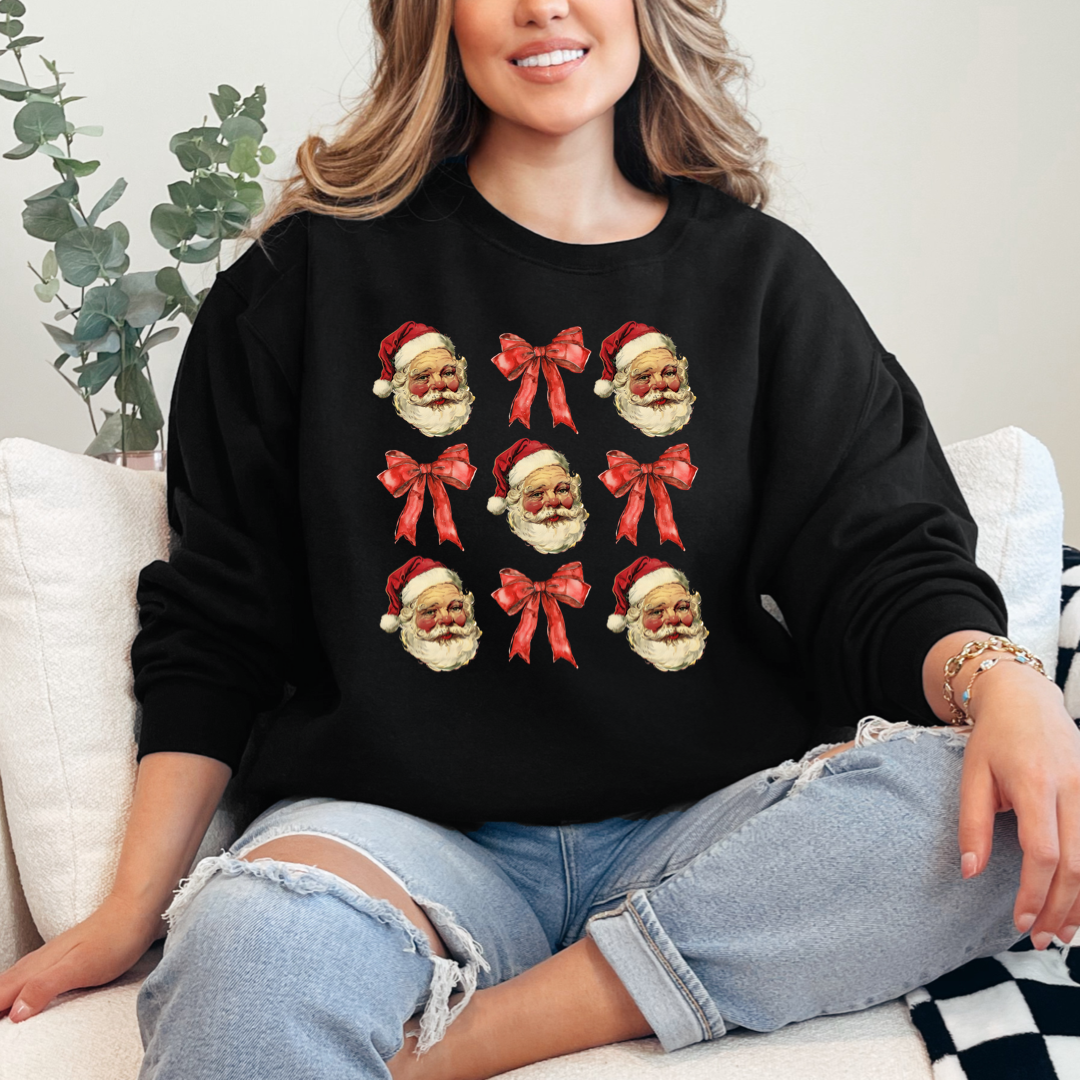 Santa With Red Bow Crewneck & Hoodie