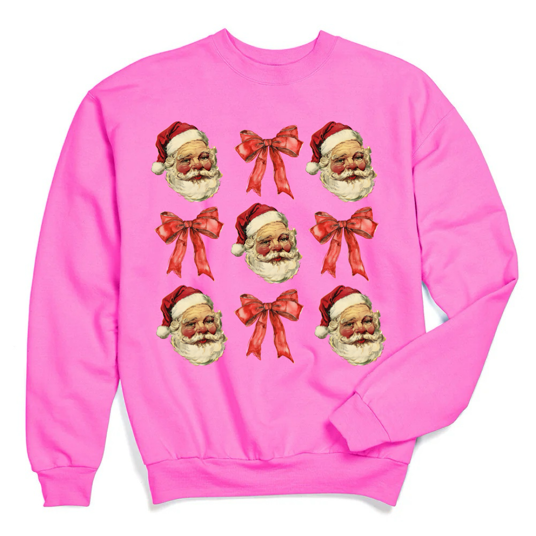 Santa With Red Bow Crewneck & Hoodie