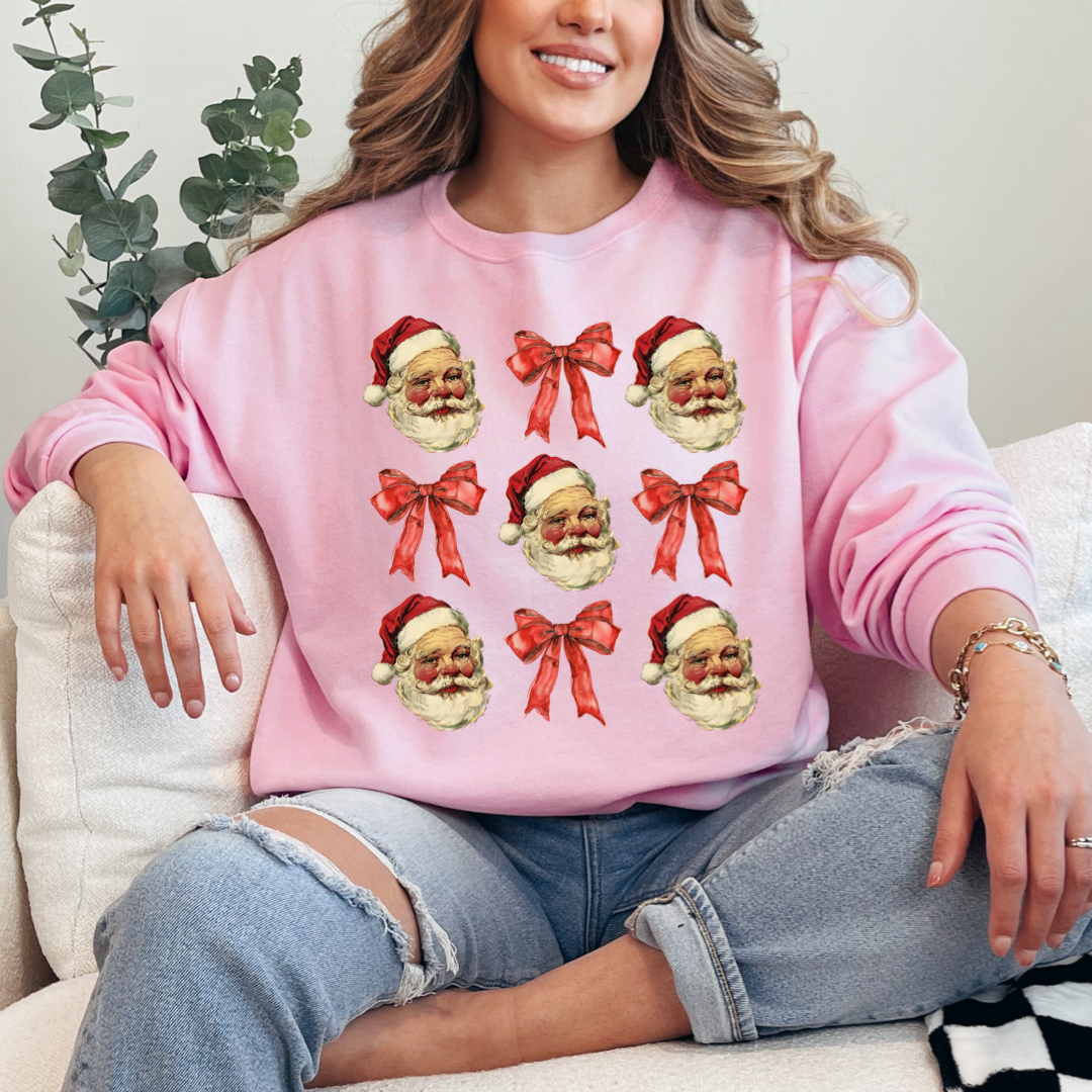 Santa With Red Bow Crewneck & Hoodie