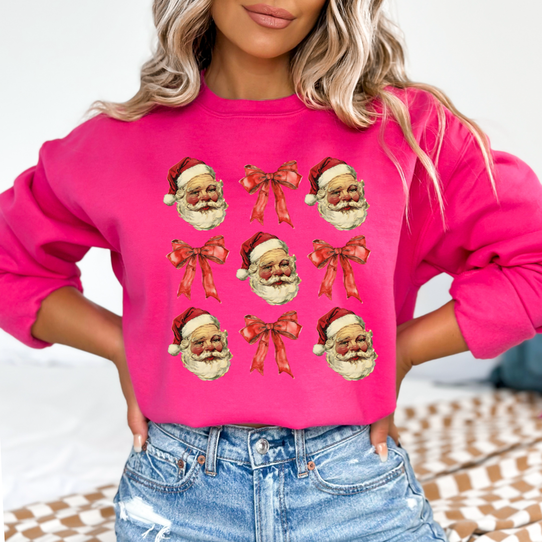 Santa With Red Bow Crewneck & Hoodie