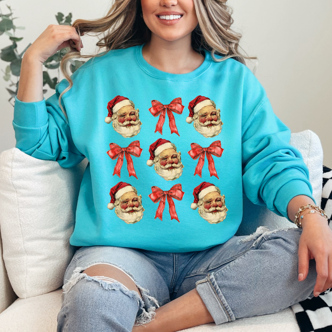 Santa With Red Bow Crewneck & Hoodie
