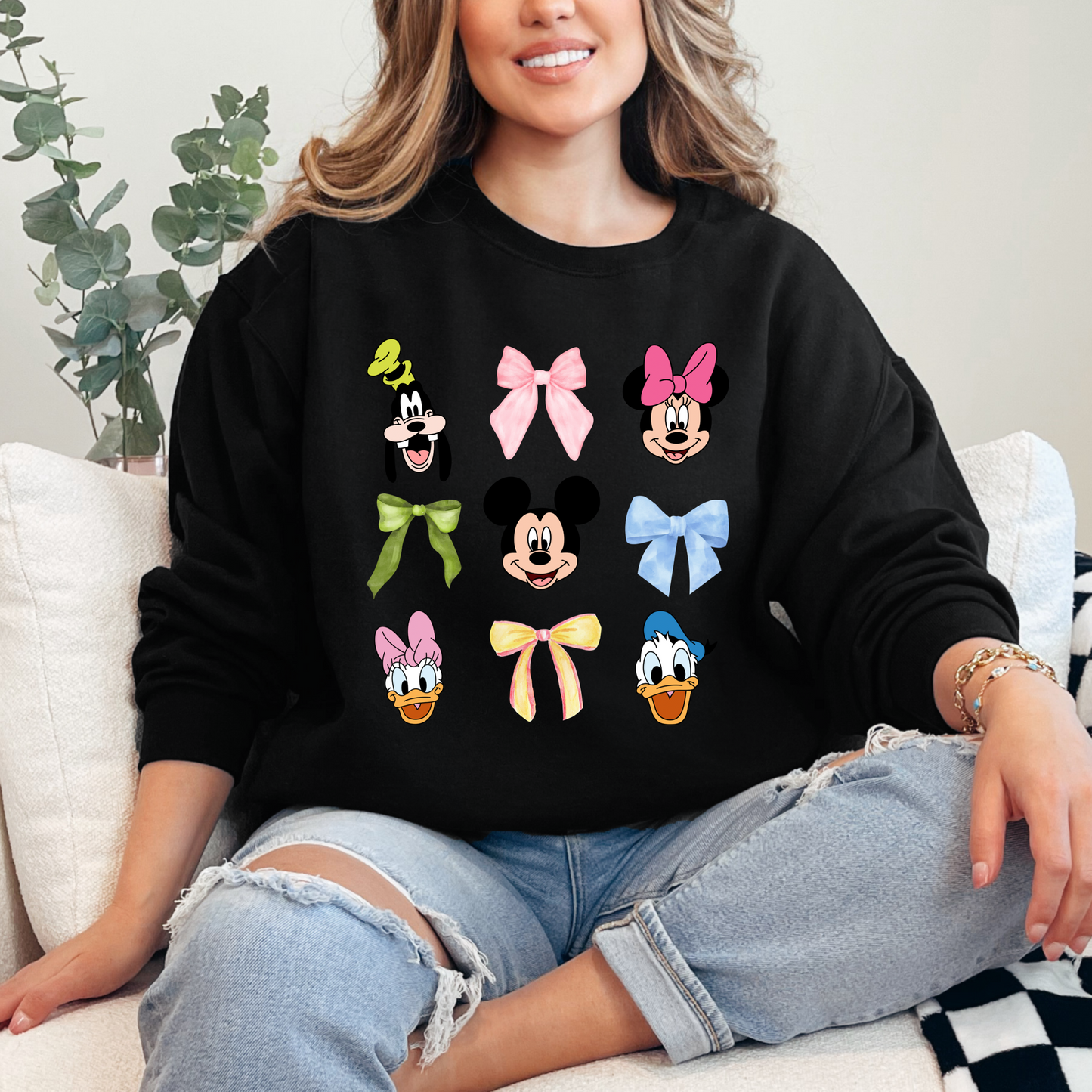 Disney Faces With Bows Coquette Crewneck & Hoodie