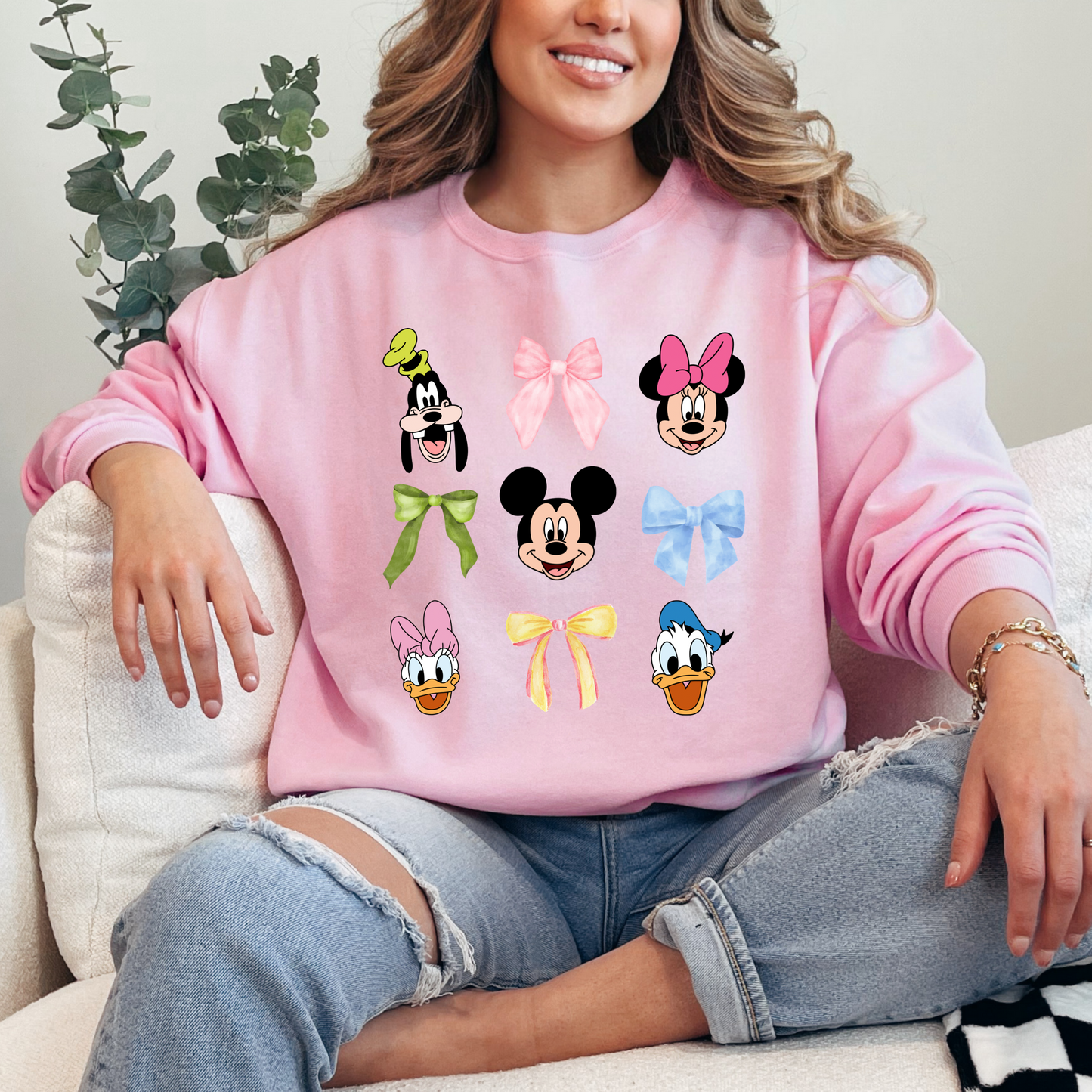 Disney Faces With Bows Coquette Crewneck & Hoodie