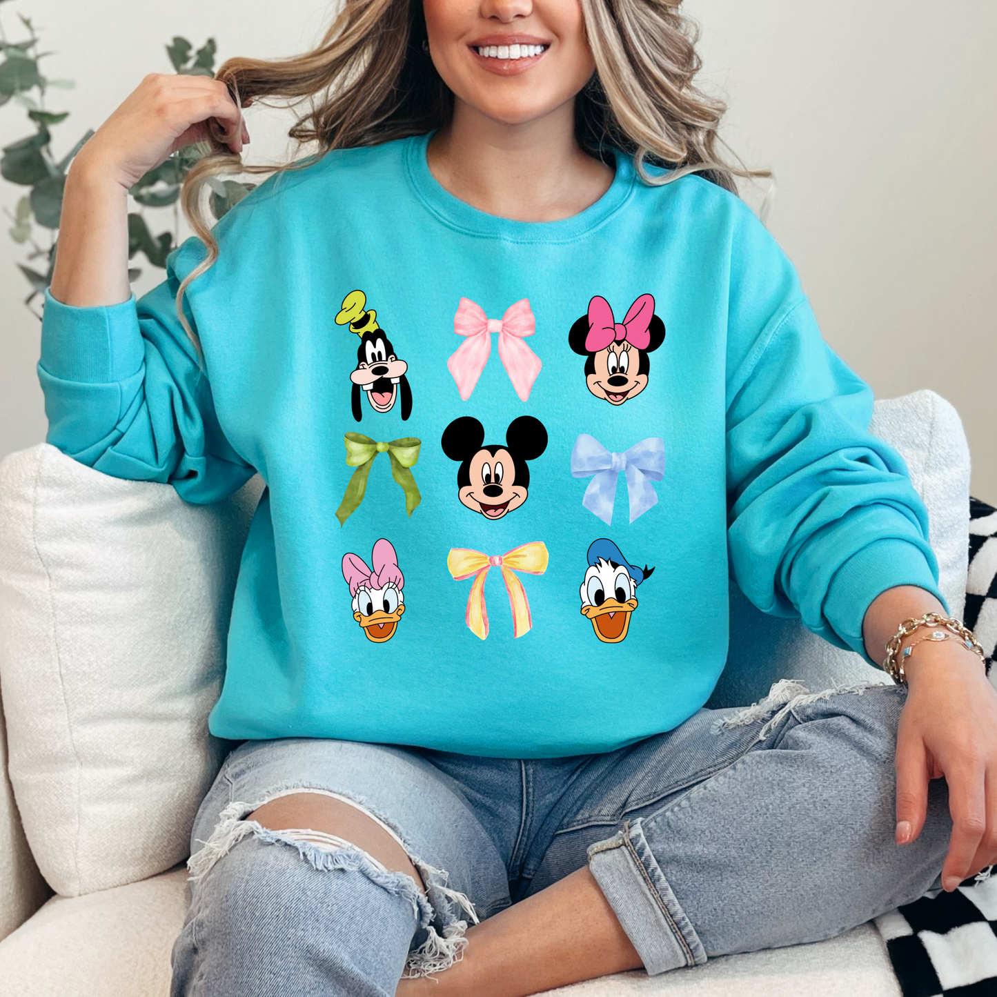 Disney Faces With Bows Coquette Crewneck & Hoodie