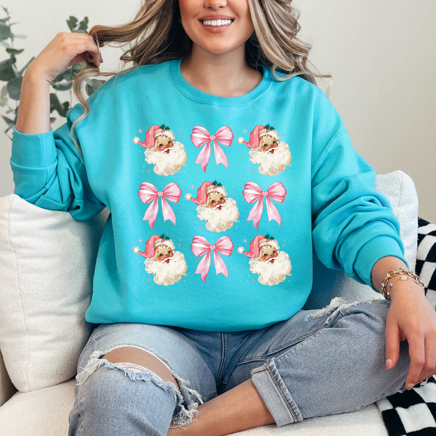 Pink Santa & Bows Crewneck & Hoodie