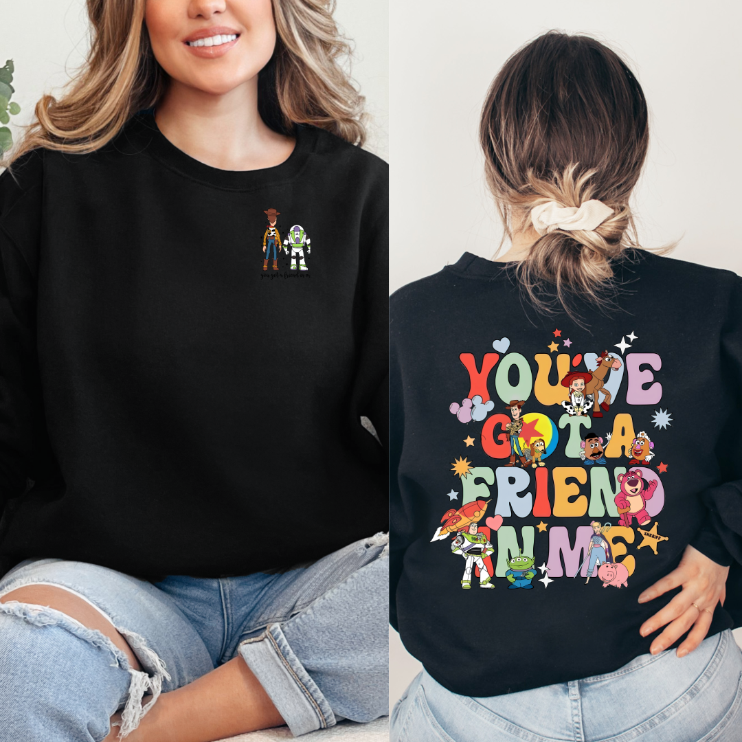 Customized Adult black Toy Story you've got a friend in me front and back crewneck matching youth tee and crewnecks available