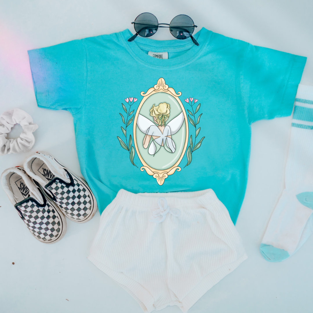 customized Youth Graphic tee Fairy silhouette Lagoon blue Matching adult and youth tees and crewnecks available