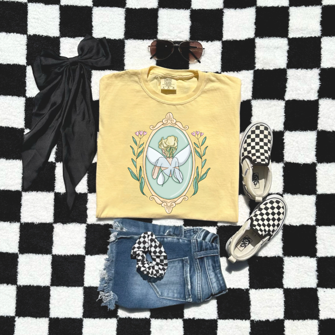 customized Youth Graphic tee Fairy silhouette Butter yellow Matching adult and youth tees and crewnecks available
