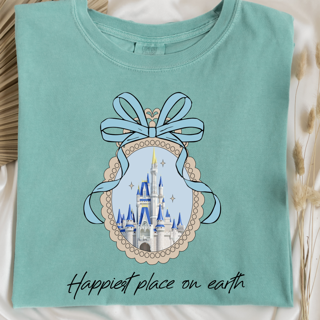 Customized Adult Chalky Mint Happiest place on earth Disney castle with bow Matching Youth Available