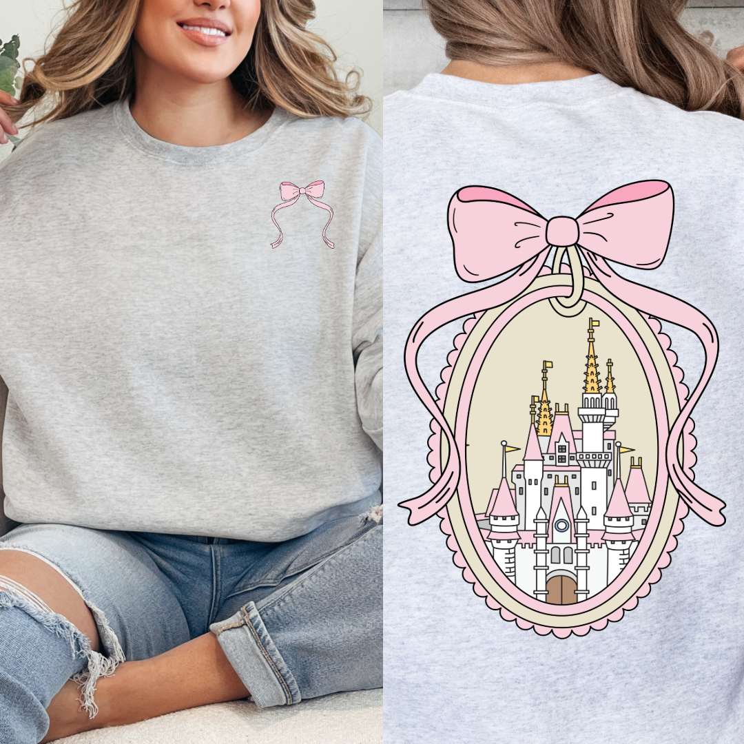 Adult Customized Coquette Castle frame with bow Grey Crewneck