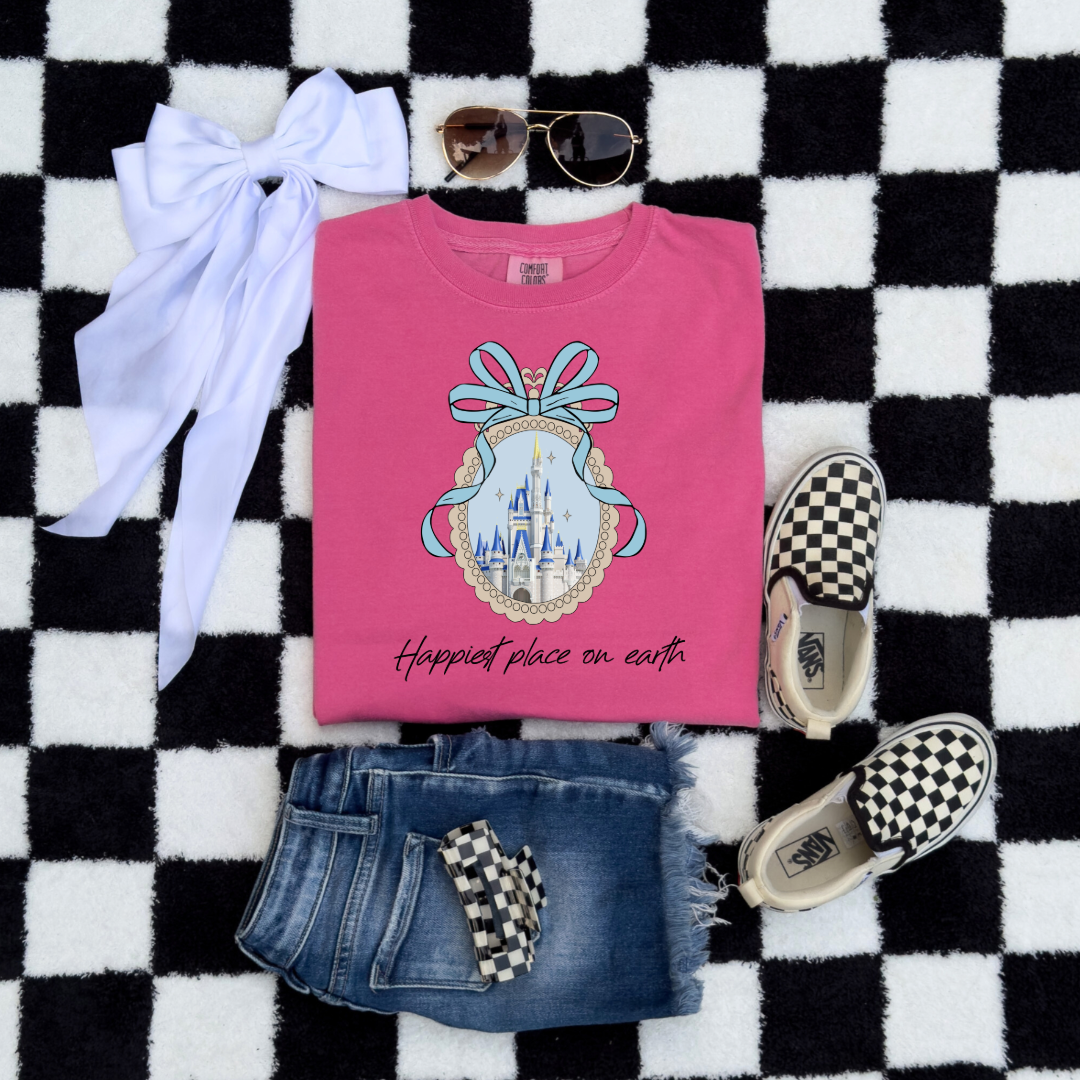 Customized Youth Crunchberry Pink Happiest place on earth Disney castle with bow Matching Adult Available