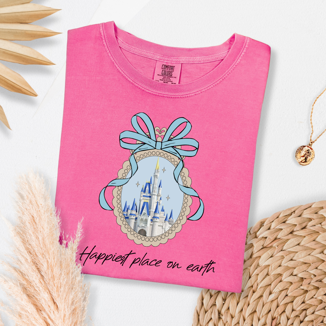 Customized Adult Crunchberry Pink Happiest place on earth Disney castle with bow Matching Youth Available