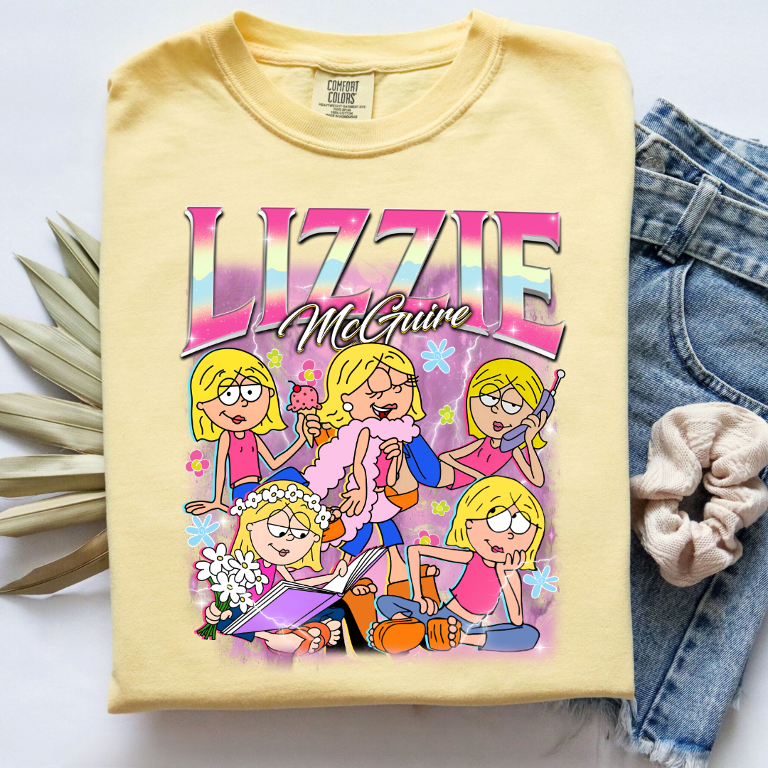 Customized Adult and Youth Butter yellow Vintage inspired Lizzie McGuire T shirt.