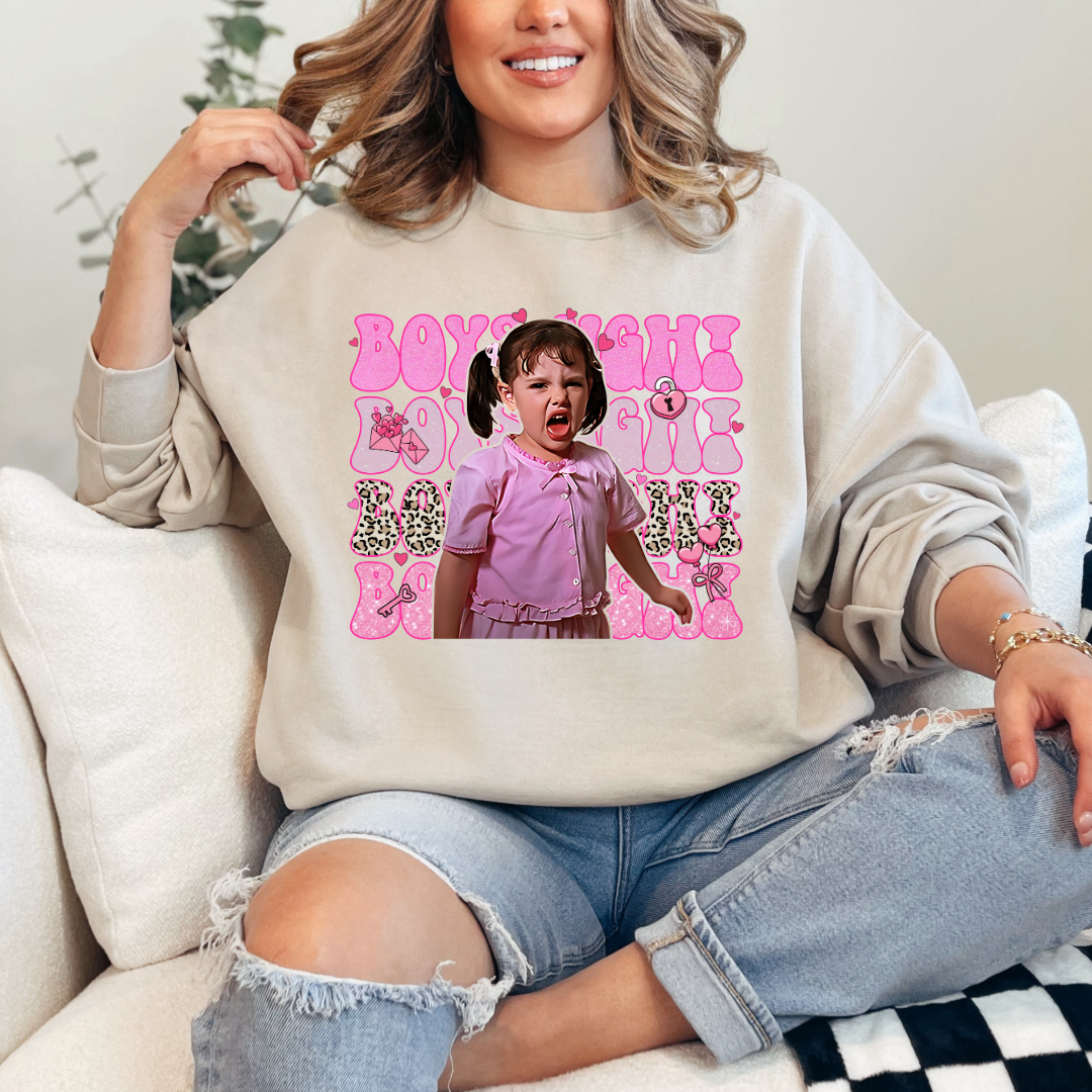 Customized Beige Adult Darla Boys Ugh Crewneck pink bubble font and cheetah print Boys ugh Alfalfa Available as well.