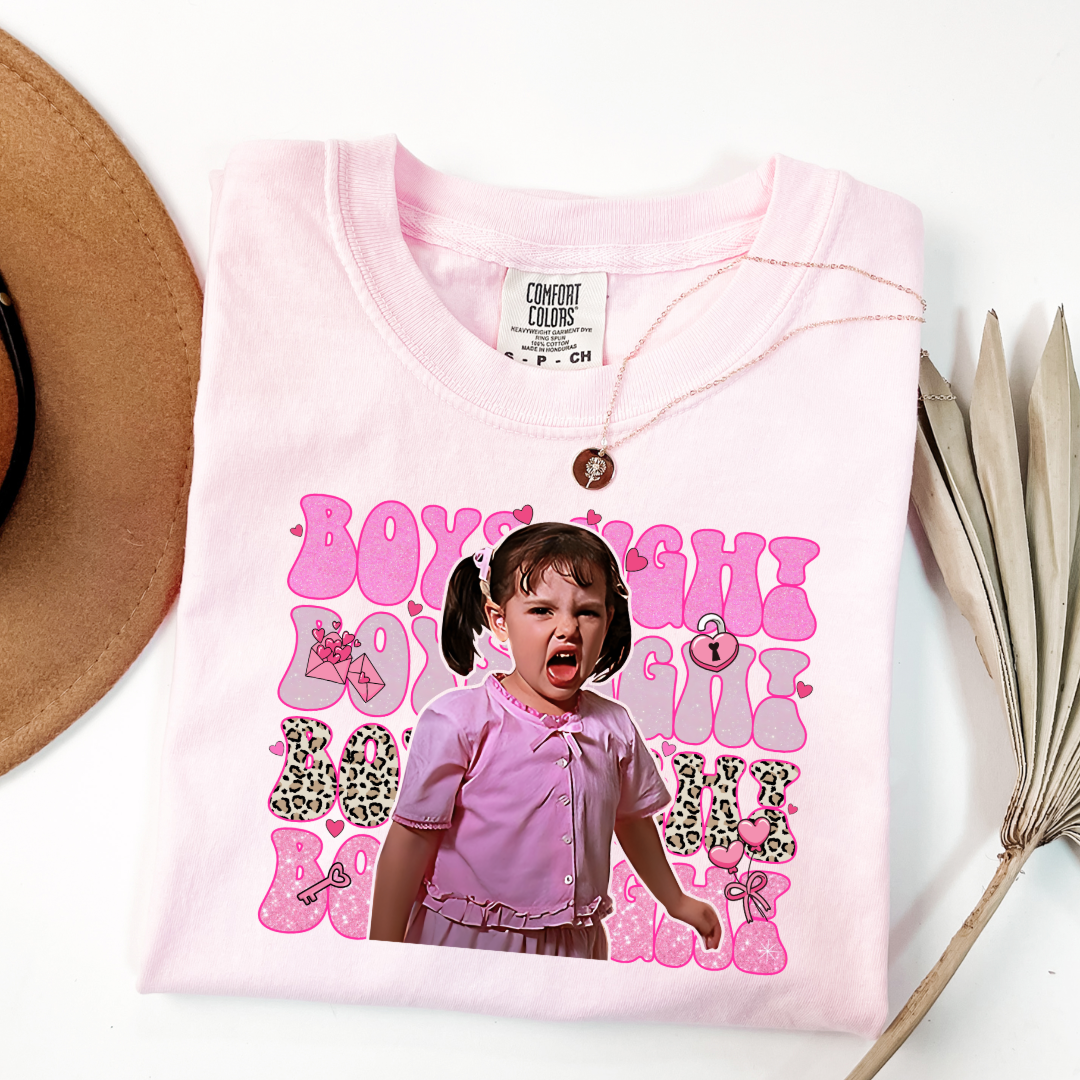 Customized Blossom Pink Flat Lay Adult Darla Boys Ugh Graphic Tee pink bubble font and cheetah print Boys ugh Alfalfa Available as well.