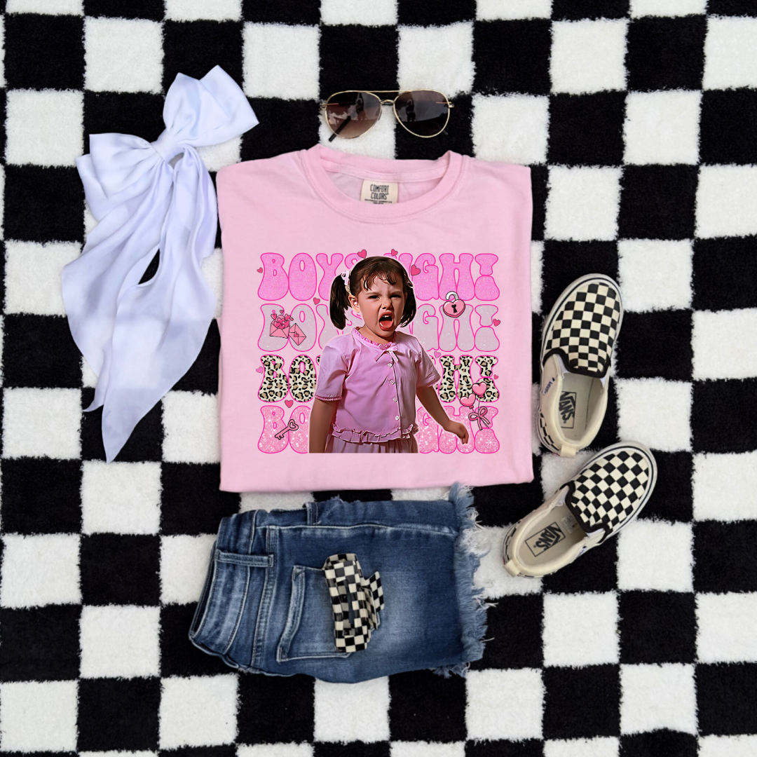 Customized Blossom Pink Flat lay Darla Boys Ugh graphic tee pink bubble font and cheetah print Boys ugh Alfalfa Available as well.