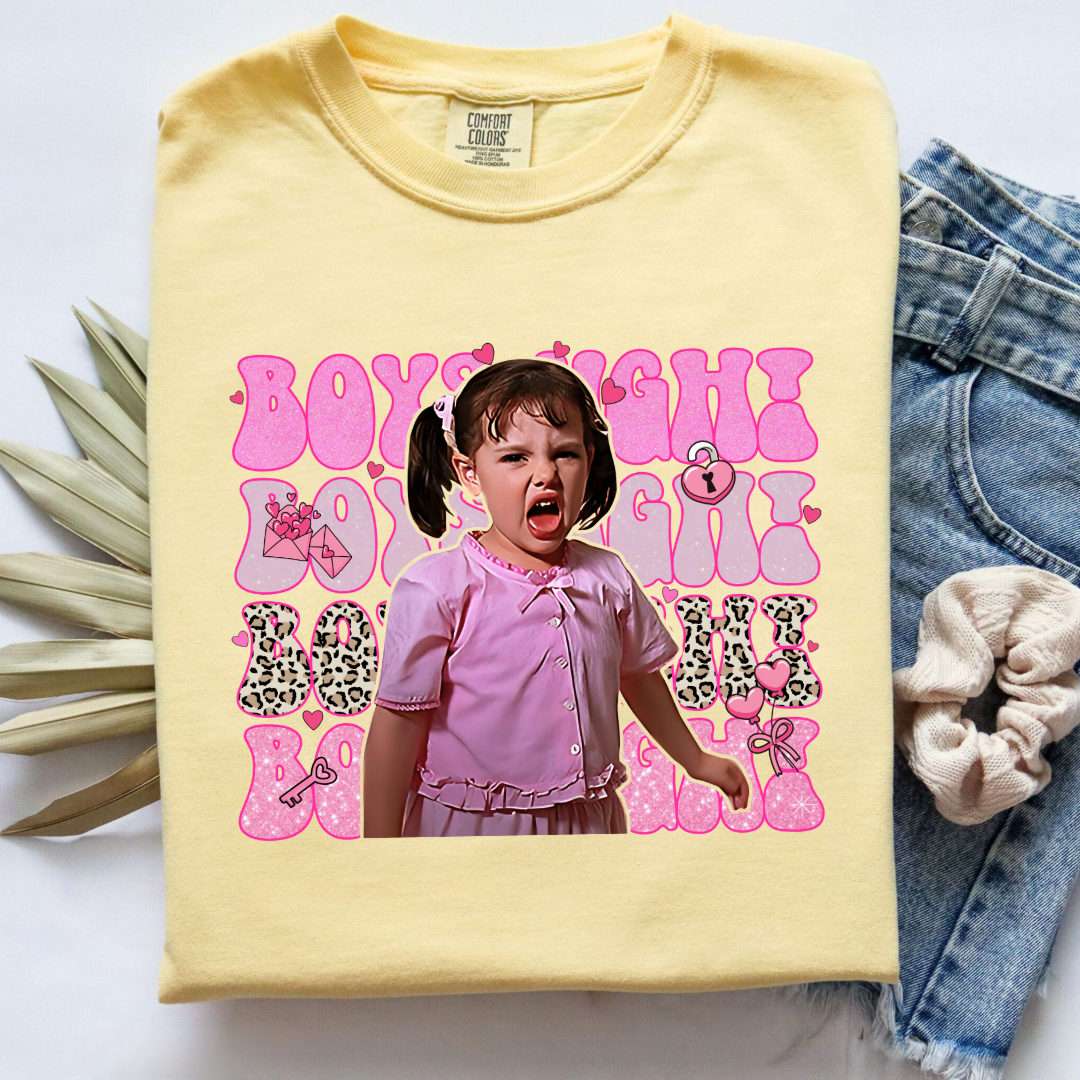 Customized Butter Yellow Adult Darla Boys Ugh Graphic Tee pink bubble font and cheetah print Boys ugh Alfalfa Available as well.