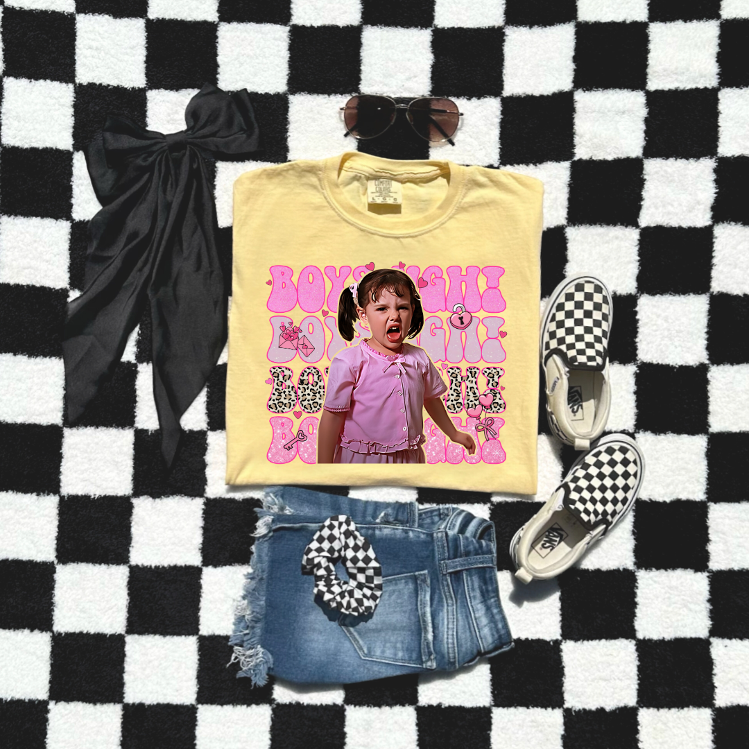 Customized Butter Yellow Darla Boys Ugh graphic tee pink bubble font and cheetah print Boys ugh Alfalfa Available as well.