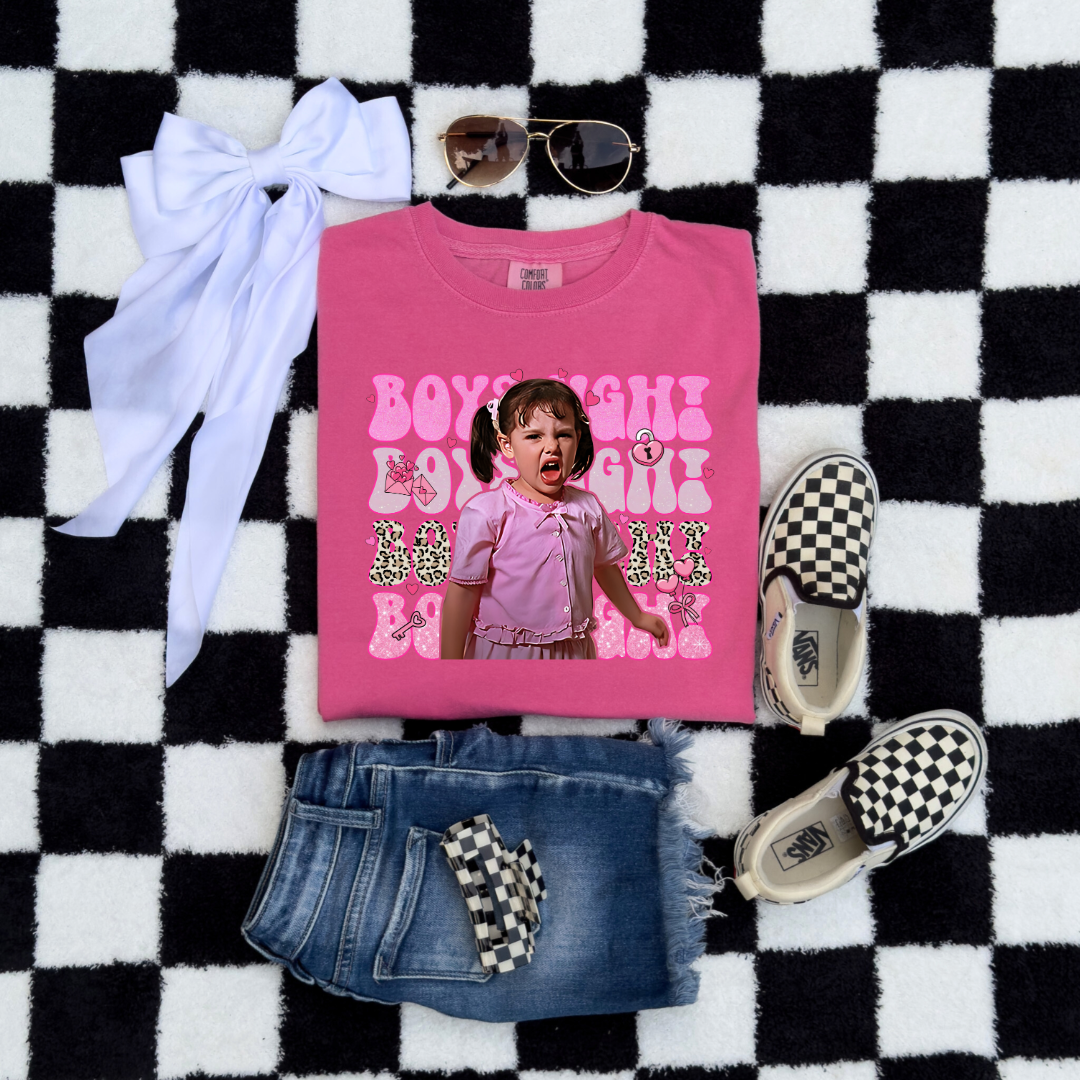 Customized Crunchberry Pink Darla Boys Ugh graphic tee pink bubble font and cheetah print Boys ugh Alfalfa Available as well.