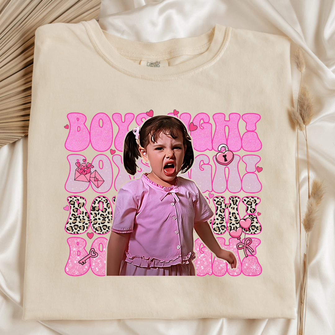 Customized Ivory Flat Lay Adult Darla Boys Ugh Graphic Tee pink bubble font and cheetah print Boys ugh Alfalfa Available as well.
