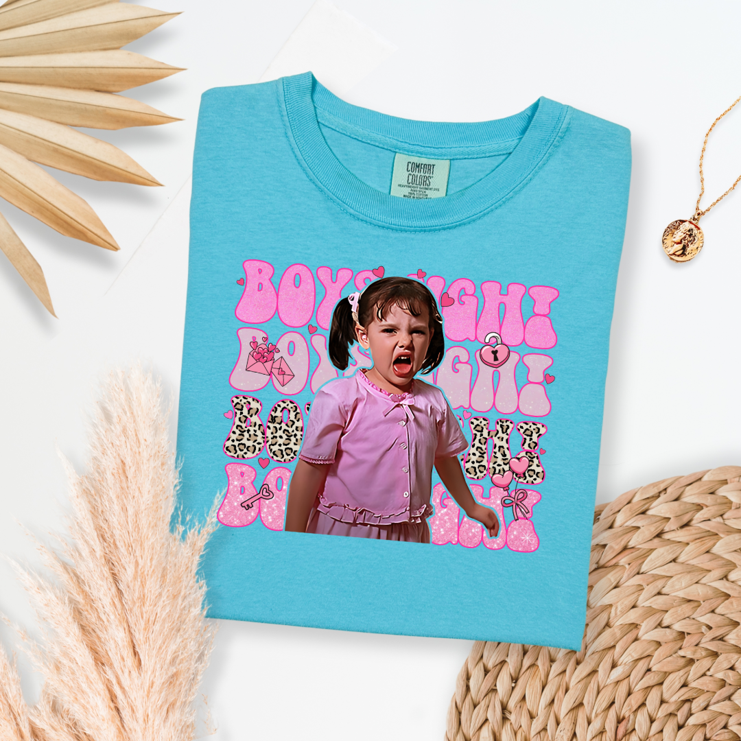 Customized Lagoon blue Adult Darla Boys Ugh Graphic Tee pink bubble font and cheetah print Boys ugh Alfalfa Available as well.