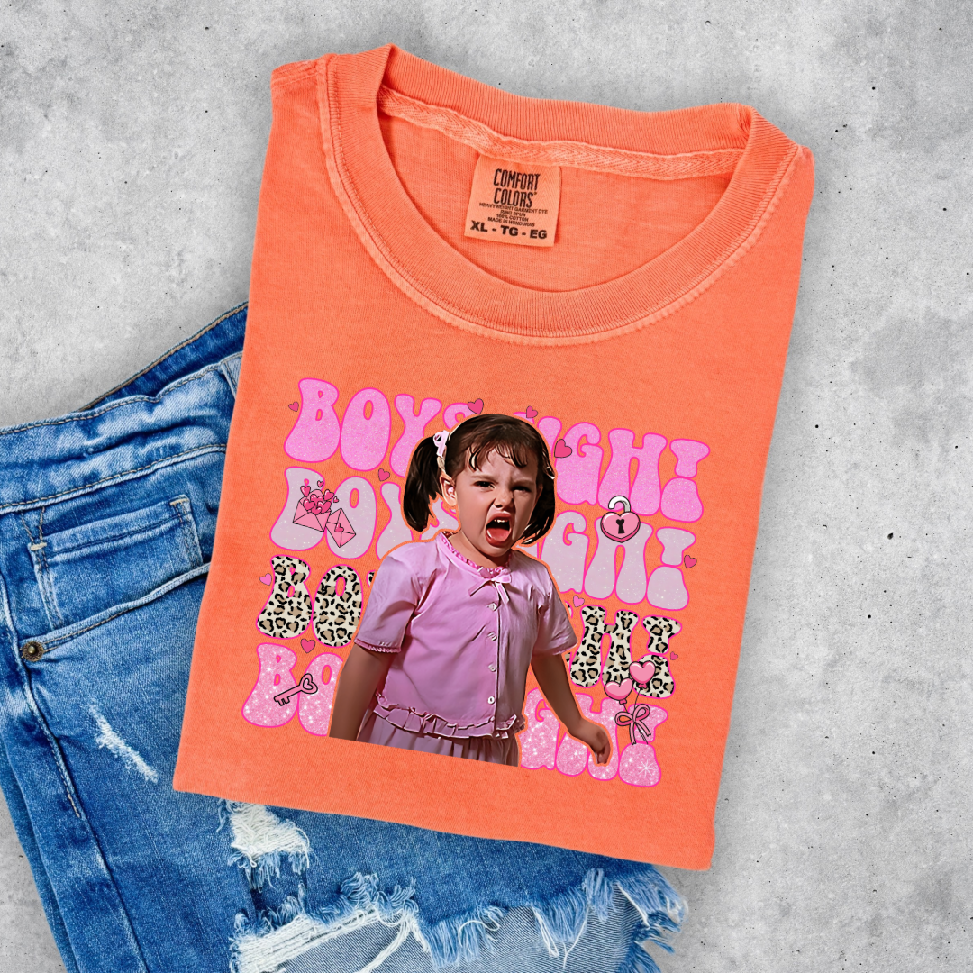 Customized Melon Orange youth and Adult Darla Boys Ugh graphic tee pink bubble font and cheetah print Boys ugh Alfalfa Available as well.