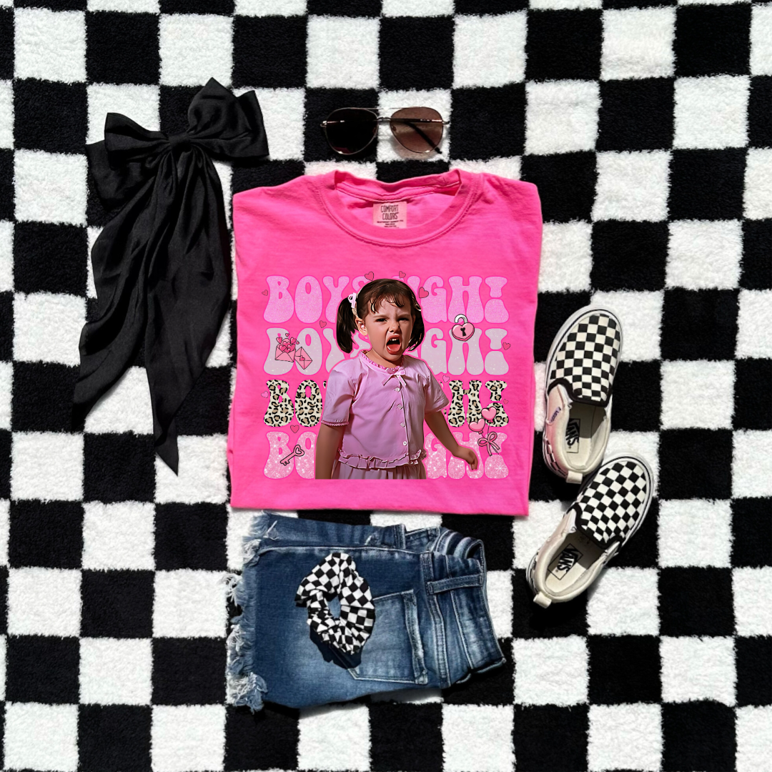 Customized Neon Pink Darla Boys Ugh graphic tee pink bubble font and cheetah print Boys ugh Alfalfa Available as well.