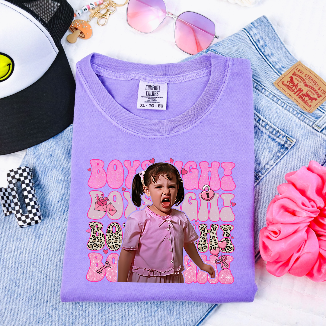 Customized Violet Darla Boys Ugh graphic tee pink bubble font and cheetah print Boys ugh Alfalfa Available as well.
