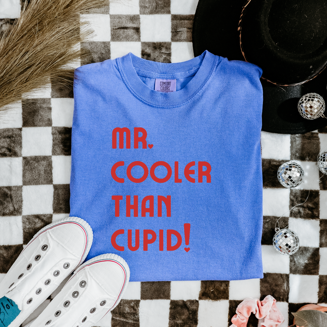 Customized Youth Boys Flo Blue Graphic Tee mr cooler than cupid red font