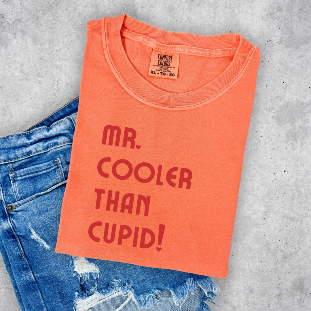 Customized Youth Boys Melon Orange Graphic Tee mr cooler than cupid red font