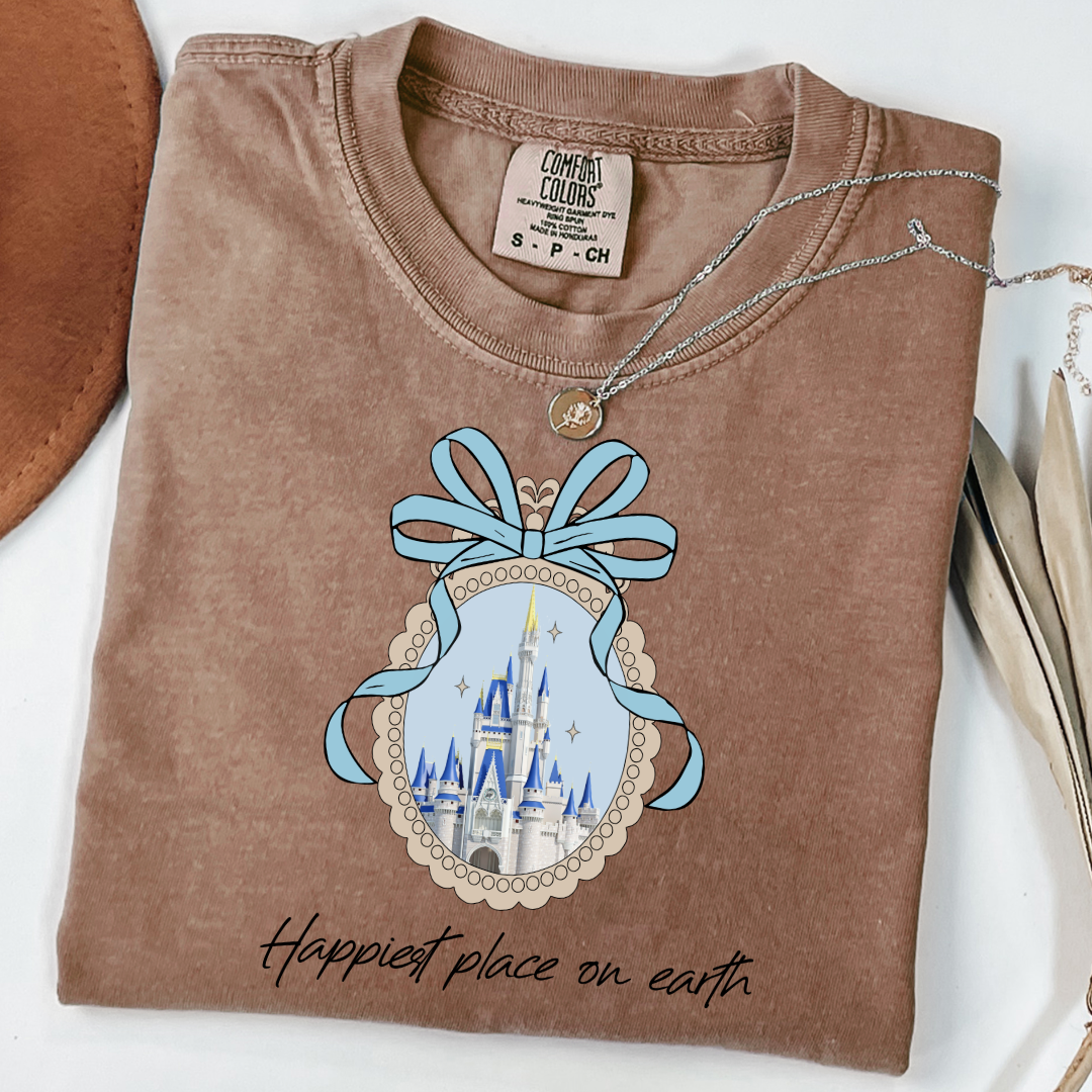 Customized Adult Espresso Brown Happiest place on earth Disney castle with bow Matching Youth Available