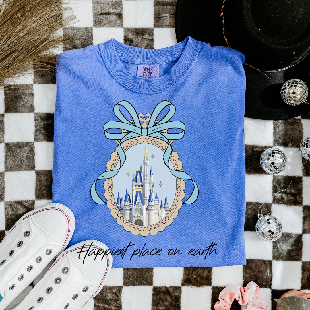 Customized Adult/Youth Flo Blue Happiest place on earth Disney castle with bow Matching Adult Available